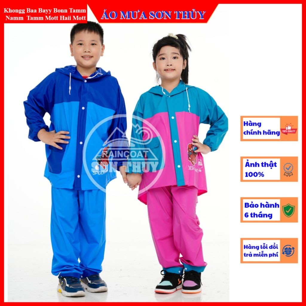 Áo mưa bộ trẻ em Sơn Thủy có lưng che cặp sách, bộ áo mưa dễ thương bằng PVC cao cấp an toàn cho bé aomuasonthuyhn