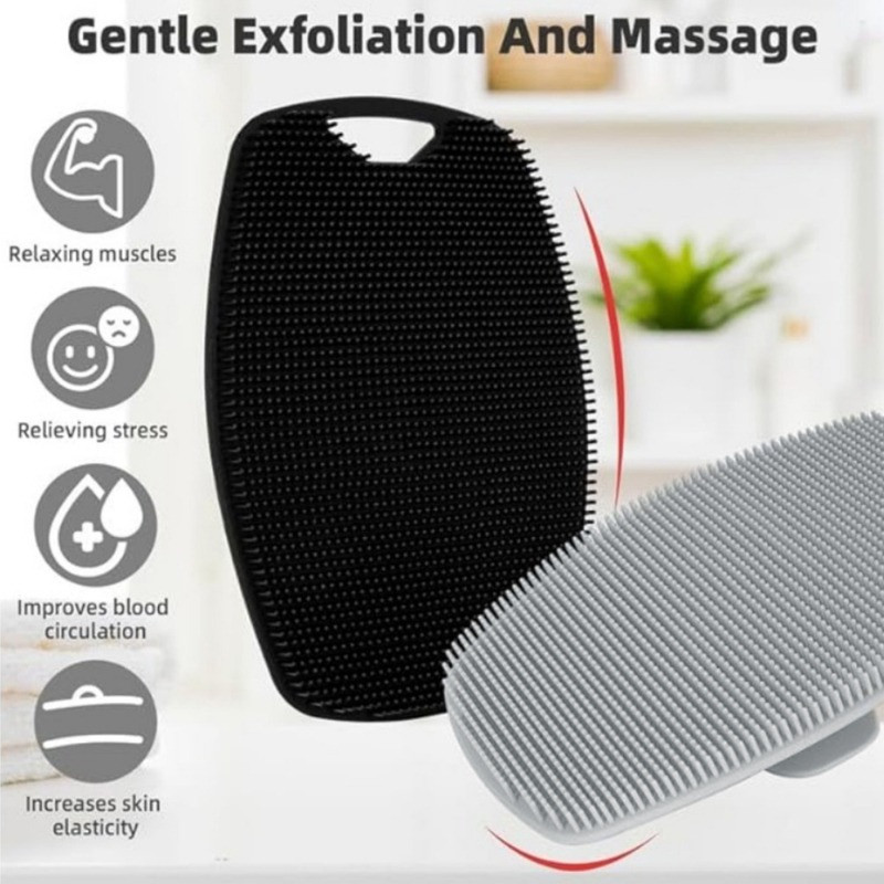 Bàn chải tắm silicon mới Bàn chải tắm silicon không đau và thân thiện với da Dụng cụ chà sàn treo