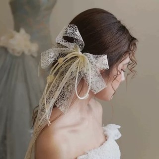 Mũ cô dâu mới với chiếc nơ và ruy băng thanh lịch, kèm kẹp tóc và mạng che mặt, phụ kiện đám cưới ngọt ngào và trang trọng