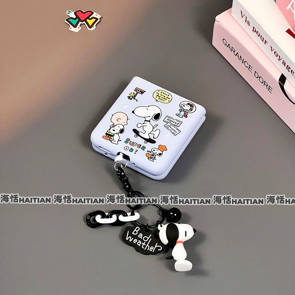 Ốp Điện Thoại Thích Hợp Cho Samsung Galaxy ZFlip7 Blue Cartoon Dễ Thương Snoopy Cho ZFlip 7 6 5 4 3 5G N3Flip MixFlip Dây Có Thể Gập Lại Vỏ Bảo Vệ Cứng