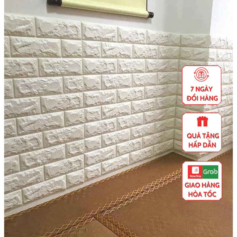 Combo 10 tấm xốp dán tường chống thấm 3D giả gạch màu Trắng
