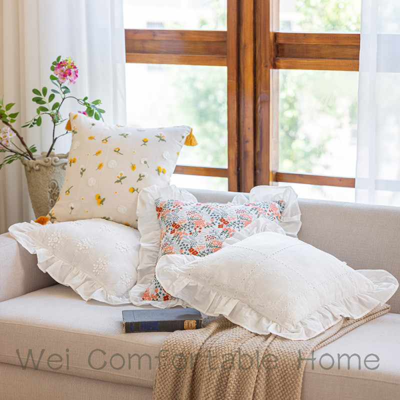 Mới Pháp Lãng Mạn Mục Vụ Xù Nấm Ren Cotton Thêu Gối Sofa Đầu Giường Gối
