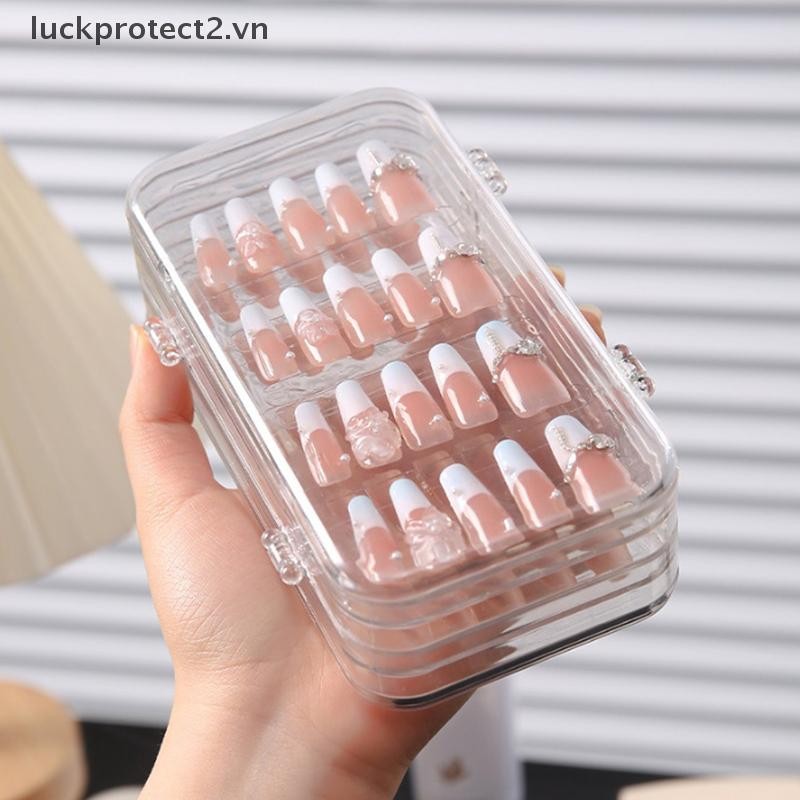 # luckpro # Hộp đựng móng tay ép ba lần Hộp đựng móng tay bằng nhựa trong suốt Hộp đựng móng tay Press-On để trưng bày móng tay giả.