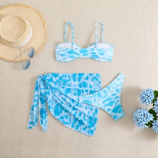 Đồ Bơi 2026 Châu Âu Mỹ Vàng Phụ Kiện Bikini Ba Mảnh Gợi Cảm In Ống Top Đồ Bơi Nữ