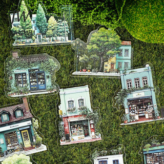 JIANWU Thị Trấn Nhỏ Dòng Thời Gian Vintage Nhà Cây Phong Cảnh Chất Liệu Cắt Dán PET Sáng Tạo DIY Tạp Chí Văn Phòng Phẩm