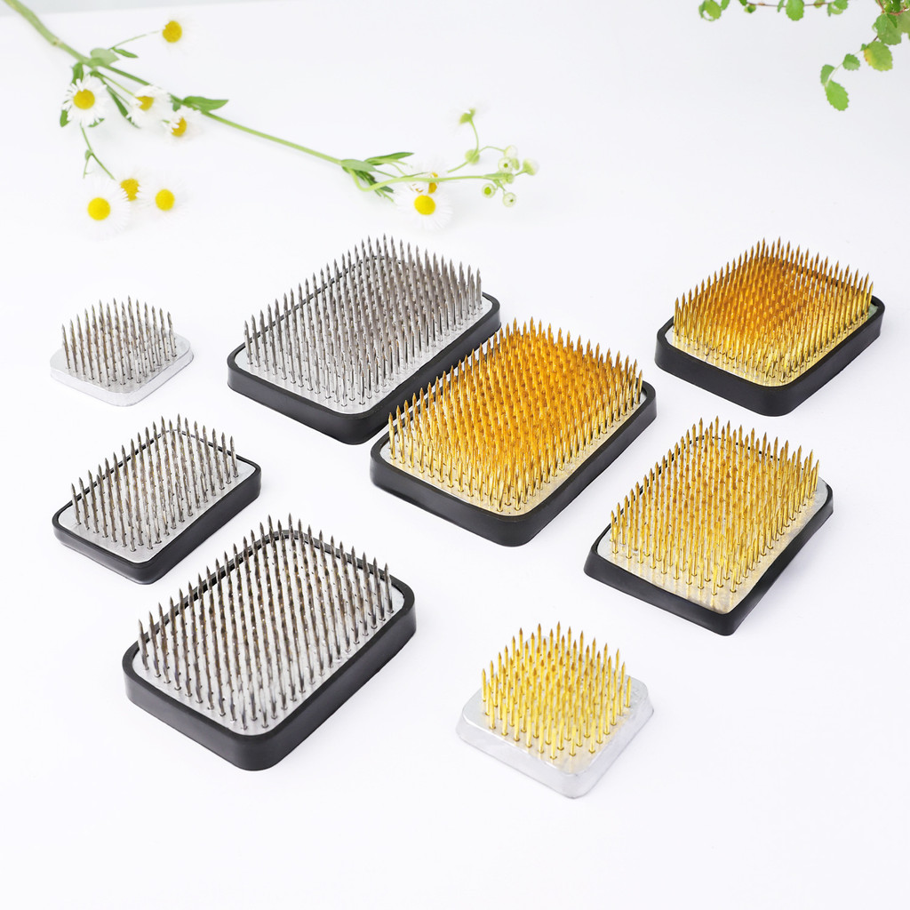 Núi Vuông Kim Đồng Thép Không Gỉ Kim Cắm Hoa Tròn Tay Cao Su Nhỏ Nguyên Bản Dòng Chảy Phong Cách Trung Hoa Sắp Xếp Hoa Thượng Đế Cố Định XL1C