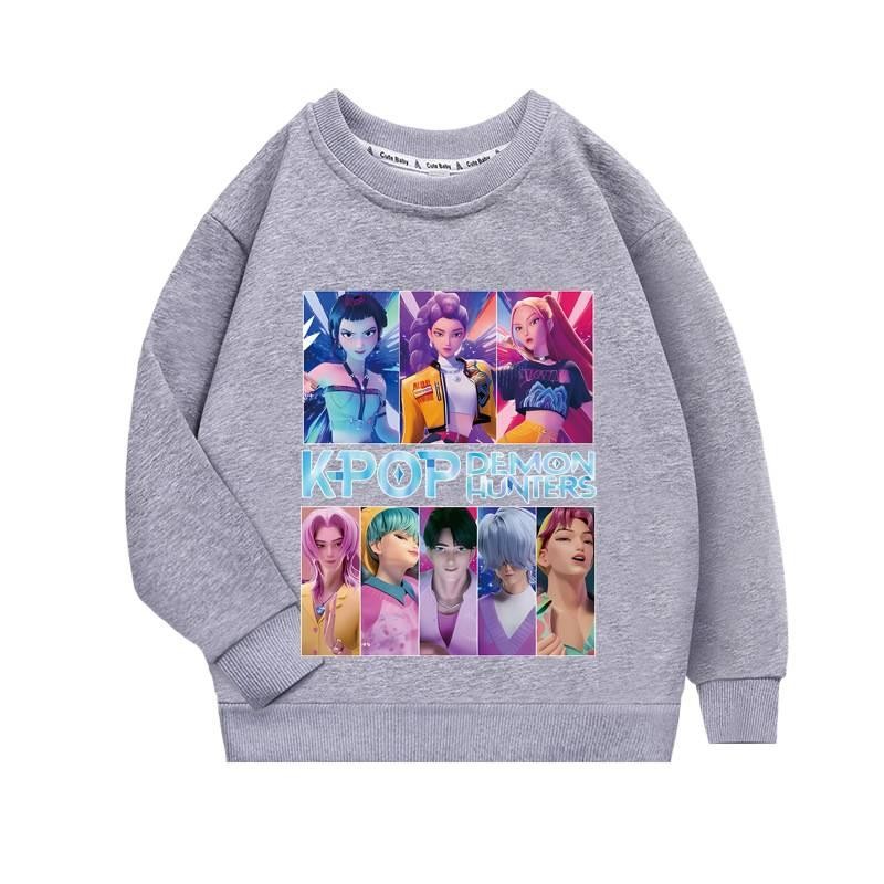Áo hoodie hoạt hình in hình Kpop Demon Hunter 2D phổ biến mùa thu cổ tròn dài tay cho bé gái