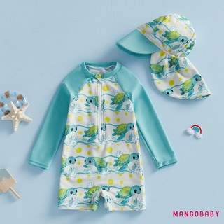 MG-Toddler Đồ bơi bé trai có mũ Phim hoạt hình Cá mập / Rùa dài tay Bảo vệ phát ban Bộ đồ tắm có khóa kéo cho bể bơi đi biển