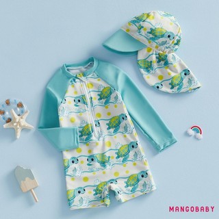 MG-Toddler Đồ bơi bé trai có mũ Phim hoạt hình Cá mập / Rùa dài tay Bảo vệ phát ban Bộ đồ tắm có khóa kéo cho bể bơi đi biển