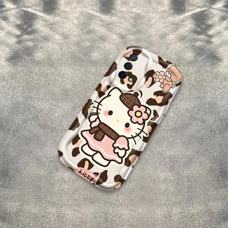 Ốp Silicon Hoạt Hình Cho OPPO A74 A95 F19 F19S Reno 6 Lite 4G Bảo Vệ 3D Vỏ Điện Thoại Mềm TPU Da Báo Kitty Ốp Lưng Chống Sốc