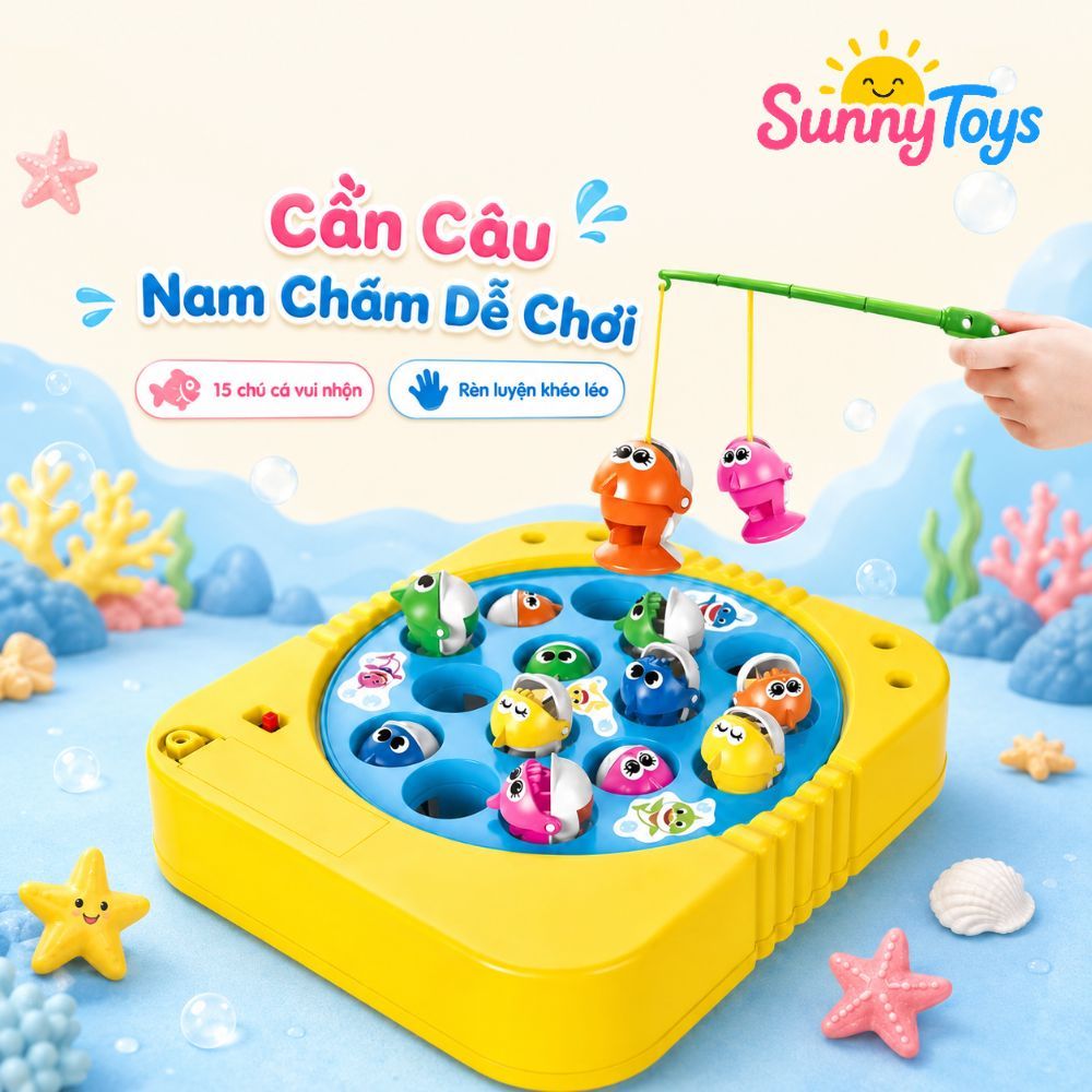 Bàn Câu Cá Xoay Tự Động 15 Con SunnyToys - Mẫu Capybara, Labubu, Baby Shark Cho Bé Nhanh Tay