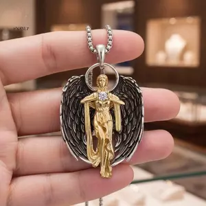 HNKMP Saint Gabriel Archangel Guardian Mặt dây chuyền thiên thần Nelace Bảo vệ trang sức tôn giáo để hỗ trợ tâm linh và phước lành.