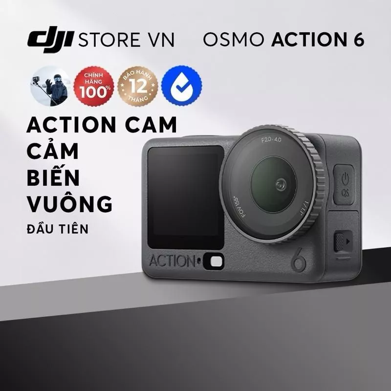 DJI Camera Hành Động Osmo Action 6 - Video 8K, Cảm Biến Vuông 1/1.1, Bộ Nhớ 50GB, Khẩu Độ Biến Thiên f/2.0 - f/4.0