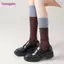 Tất đầu gối BORAGETE, Tất dài co giãn phong cách Hàn Quốc, Vớ nữ màu Cotton thời trang phù hợp với nữ