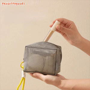 Túi đựng mỹ phẩm FAVORITEGOODS, Túi đựng chìa khóa son môi lưới dung tích lớn, màu xám vuông có tay cầm có dây kéo Ví đựng tiền xu