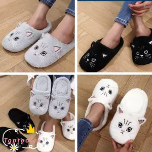Dép Cotton Nữ TOPTOOLCX, Dép Cặp Đôi Chống Trơn Trượt In Họa Tiết Mèo, Vải Mềm Chất Lượng Cao Thoải Mái Họa Tiết Lông Tơ Dép Gia Đình Cho Nữ Và Nam