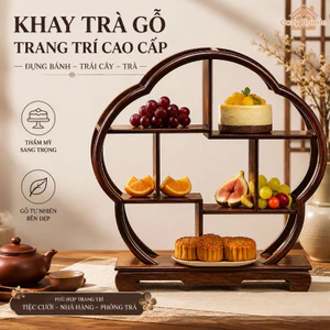 Khay trà/khay gỗ hình hoa mai, thích hợp để đựng bánh ngọt và trái cây, có thể dùng để trang trí đám cưới và nhà hàng.