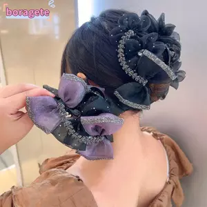 Kẹp Tóc BORAGETE, Móng Vuốt Tóc Nơ Bong Bóng Sáng Bóng, Mũ Tóc Lớn Thanh Lịch Lưới Kẹp Tóc Kẹp Tóc Cho Bé Gái