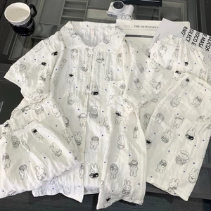 Hot Phong Cách Bộ Đồ Ngủ Ba Mảnh Của Phụ Nữ Ngắn Tay Quần Short Cardigan Ve Áo Mặc Nhà Bộ Đồ Nữ