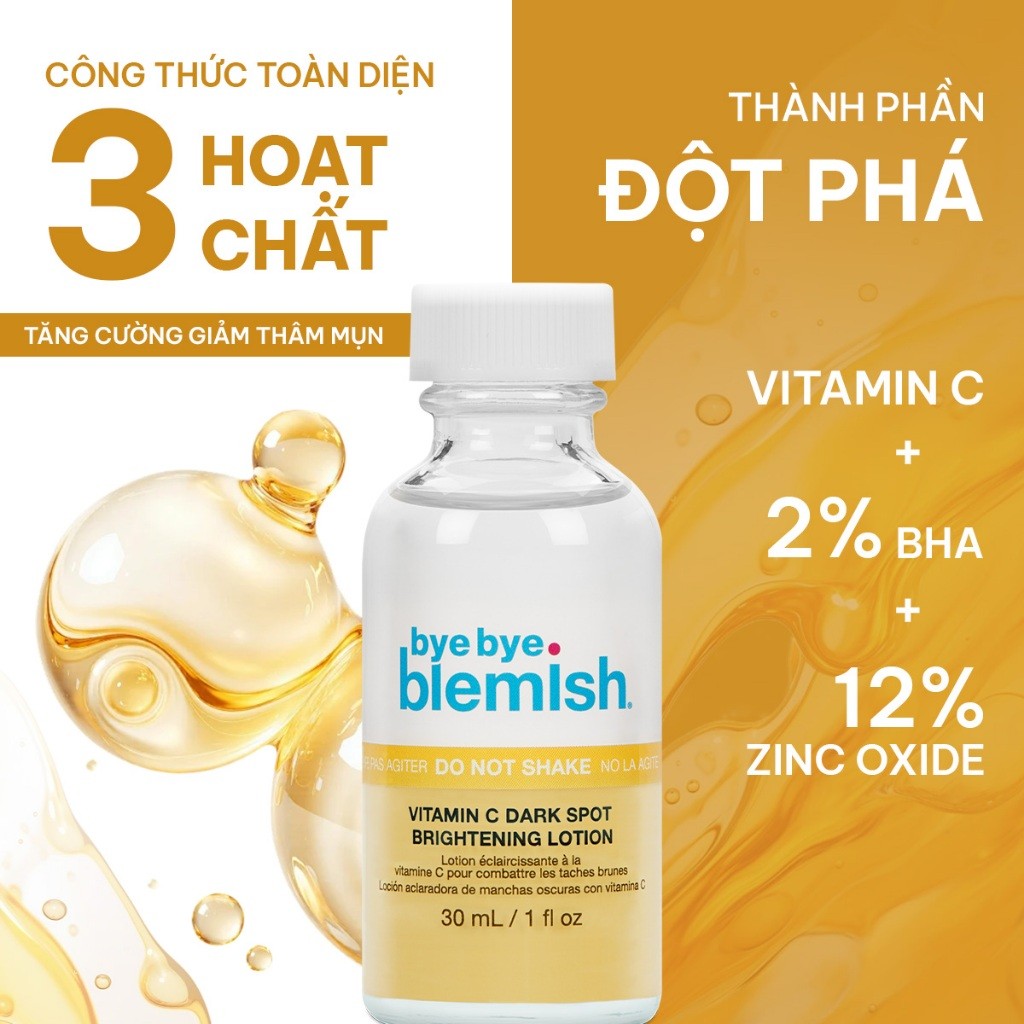 Chấm Thâm Mụn Vitamin C Giảm Thâm Mụn Nhanh Bye Bye Blemish Vitamin C Dark Spot Brightening Lotion 30ml