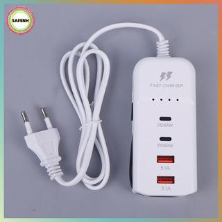 SAFENH 66W PD Sạc Nhanh Tường USB Sạc USB Hub Adapter 4 Cổng USB Type C EU Cắm Nối Dài Loại C Cáp Soet Ổ Cắm VN