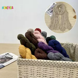 < Honeyba > Khăn choàng nữ gấp vải lanh Cotton phong cách Hàn Quốc mỏng màu trơn Đơn giản phù hợp với vai dài quấn Ne ấm hơn Khăn lụa đẹp