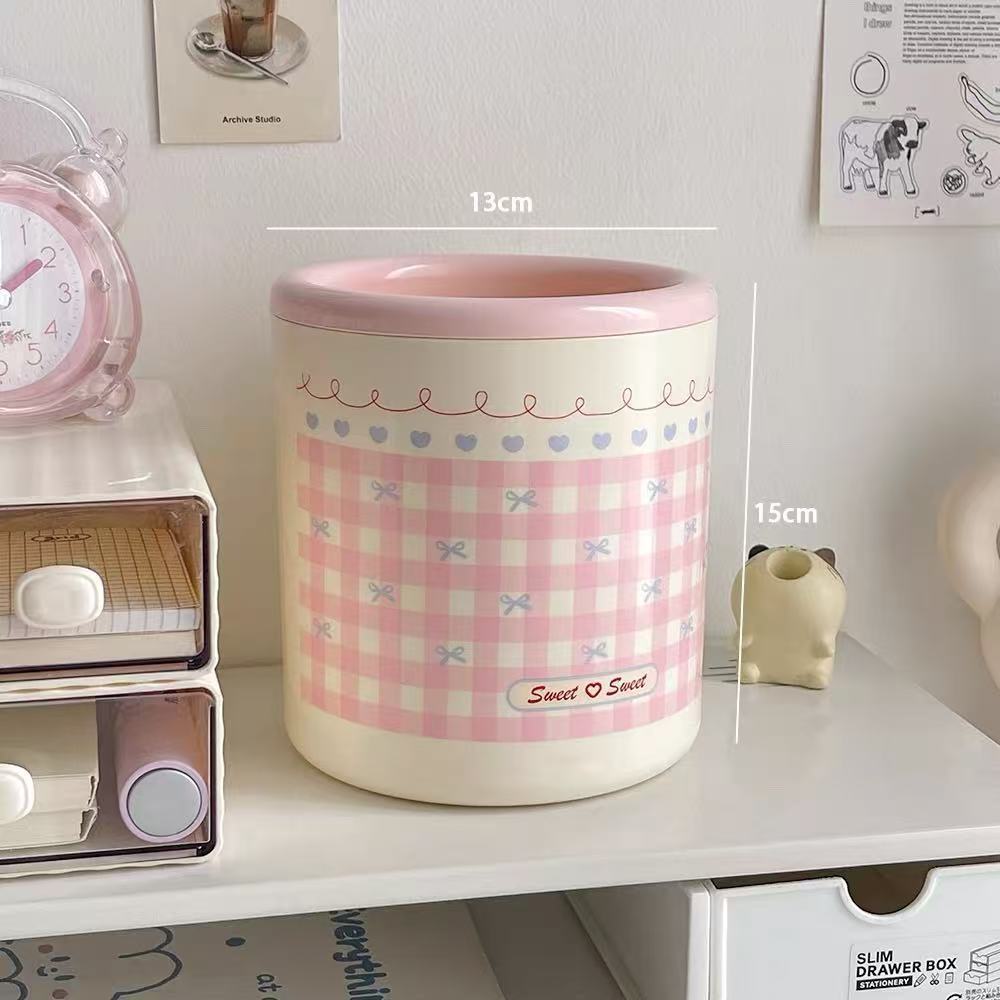 Thùng rác mini để bàn kiểu Hàn  miệng rộng có vòng giữ túi đựng bút đồ nhỏ bàn học ký túc xá phòng ngủ