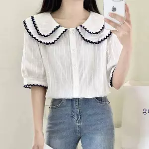 Áo sơ mi cổ cánh hoa nhỏ tươi ngọt ngào Giảm tuổi tác Công ty búp bê hai lớp