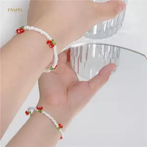 PNPIA- Mùa Hè Niche Tươi Trắng Pha Lê Đính Hạt Vòng Tay Dệt Tay Phong Cách Đơn Giản Vòng Tay Anh Đào Trang Sức Bé Gái Dự Tiệc Quà Tặng