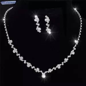 Bluelover Bạc Phù Dâu Pha Lê Nelace Bộ Bông Tai Cưới Cô Dâu Trang Sức Trang Sức Mới