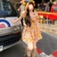 Váy dài hoa màu cam cổ vuông cỡ lớn dành cho nữ, váy ngắn đi nghỉ mát bên bờ biển eo ngọt ngào
