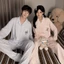 Bộ Đồ Ngủ Ngoại Thương Cặp Đôi Xuân Thu Áo Cardigan Cổ Bẻ Bông Mây Nam Nữ Bộ Đồ Mặc Nhà Rộng Rãi Dài Tay