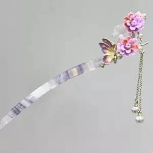 WHX-Antique Bướm Giả Ngọc Kẹp Tóc Phong Cách Trung Quốc Tua Rua Kẹp Tóc Phong Cách Trung Hoa Mới Hoa Ngọc Trai Mũ Đội Đầu Cuộn Kẹp Tóc
