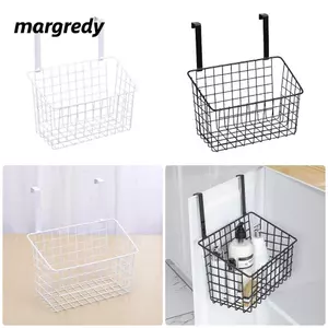 MARGREDY 1 Cái Giỏ Đựng Đồ Sắt, Có Móc Treo Cửa Sau Giỏ Treo, Lưới Trắng Đen Giá Để Đồ Nhà Bếp Chai Gia Vị