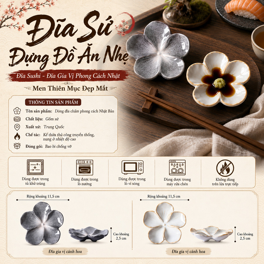 Đĩa Sứ Đựng Đồ Ăn Nhẹ Phong Cách Nhật Bản – Đĩa Sushi, Đĩa Gia Vị Men Thiên Mục Đẹp Mắt