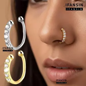 Trang sức xỏ mũi IFASIN, Nhẫn mũi giả màu vàng bạc không gây dị ứng, Nhẫn mũi giả có thể điều chỉnh thời trang dành cho nữ