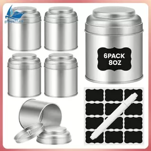 Hộp thiếc nhỏ nhà bếp 6 chiếc Thiếc trà có nắp đôi kín khí (8 Fl Oz), Lý tưởng để đựng trà lá lỏng màu bạc