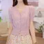 Đẹp Tính Khí Dệt Kim Ngắn Tay Cardigan Nữ 2025 Bướm Rỗng Màu Trơn Phù Hợp Với Top 6.23