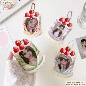 CPINCP 3in Đựng Thẻ, Mặt Dây Chuyền Móc Khóa Hoạt Hình Kpop Photocard Giá Đỡ, Kawaii Màn Hình PVC Dâu Tình Yêu Thần Tượng Ảnh Túi Bảo Quản Trang Trí