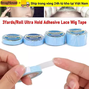 SNUGHOUSE Băng giả 3 hạt / cuộn, Keo dán phía trước ren chống thấm nước siêu giữ, Băng keo hệ thống tóc hai mặt màu xanh bền chắc để nối dài tóc