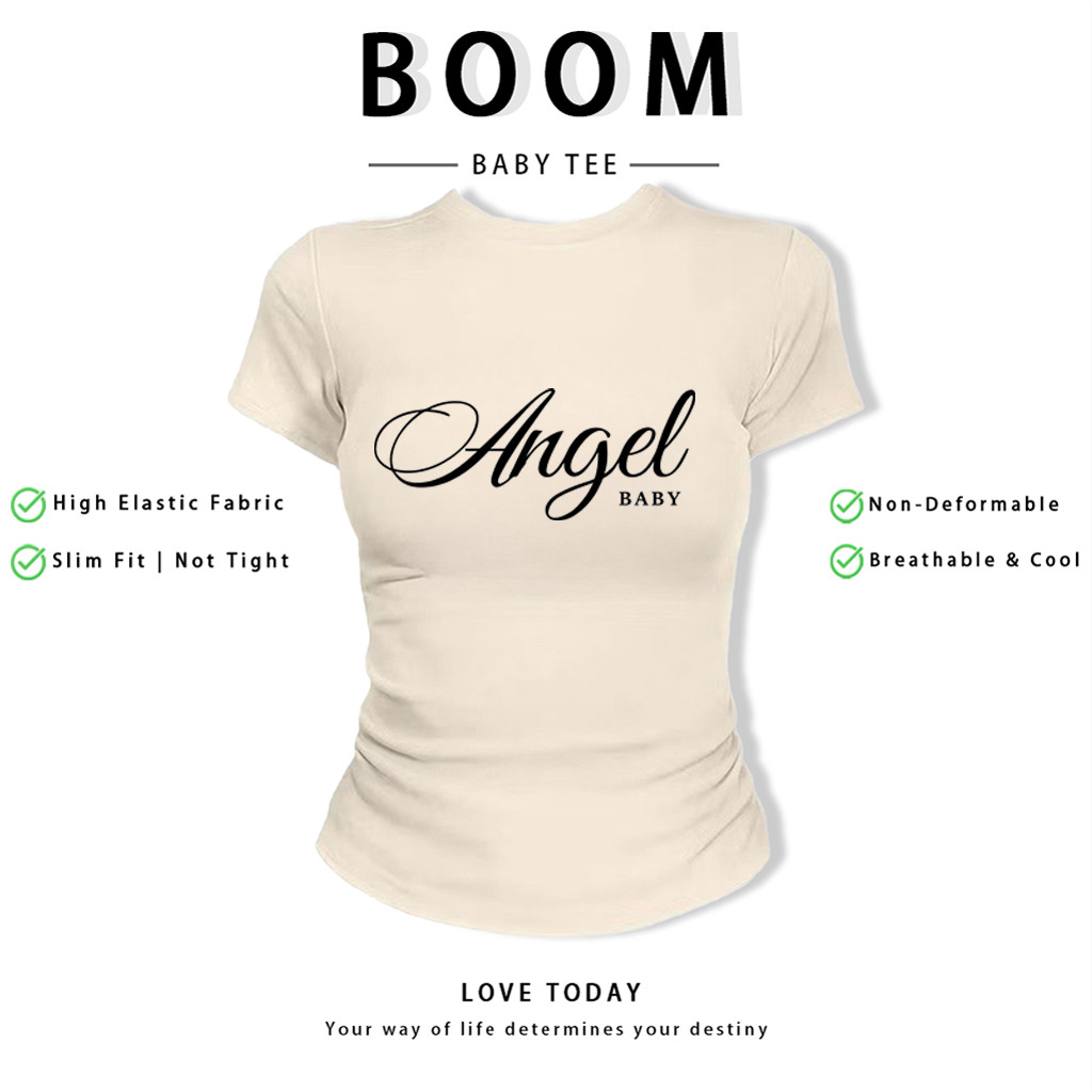 BOOM Áo Baby Tee Nữ Cotton Ôm Body-Áo Thun Ngắn Tay Y2K In Hình PhongCách Mùa Hè, Cổ Tròn Hàng Đầucách hàn quốc phong438