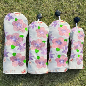 Vỏ gỗ Golf mới thêu hoa đào Không. 1 Vỏ Bảo Vệ Fairway Gỗ Sắt PU Chống Thấm Nước Bóng Đầu Nắp