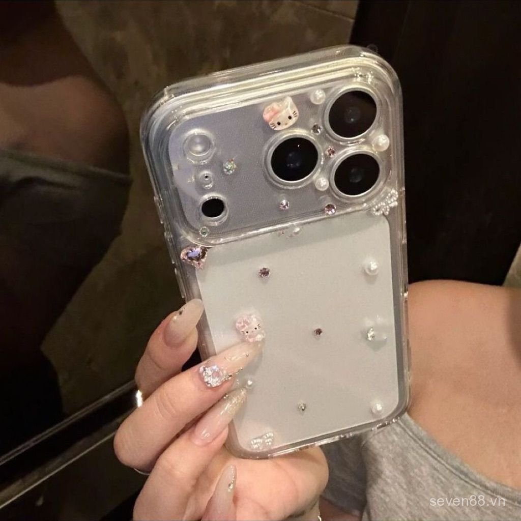 Ốp Điện Thoại Thích Hợp Cho iPhone XS XR 11 12 13 14 15 16 17 Pro max Plus Light Luxury Pink Diamond KT Cat Vỏ Bảo Vệ Chống Sốc Bao Gồm Tất Cả DYXG