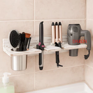 Giá đỡ máy sấy tóc DARON, Móc treo máy sấy thổi sành điệu bằng gỗ, Giá đỡ máy duỗi tóc treo tường tiết kiệm không gian cổ điển Phòng tắm