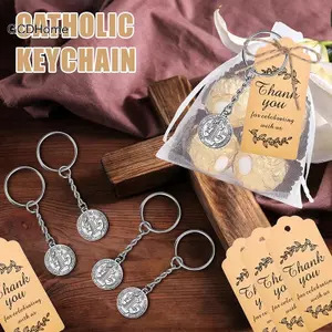 GCDHome Vòng Chìa Khóa Rửa Tội Hai Mặt St Benedict Huy Chương Móc Khóa Với Túi Quà Tặng Organza - 24 Bộ Firstmunion Ủng Hộ Cho Khách HOT