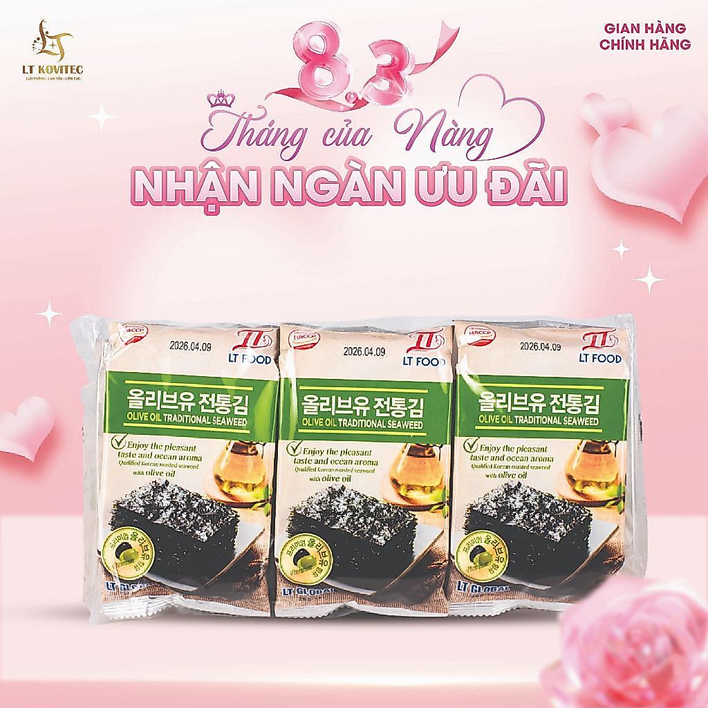 COMBO 3 GÓI Rong Biển, Lá Kim Ăn Liền Tẩm Dầu Oliu vị Truyền Thống Chuẩn vị Hàn Quốc 12g