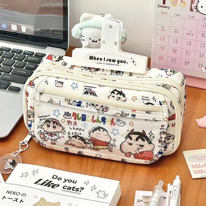 Hộp đựng bút dung tích lớn Crayon Shin-chan Hộp đựng bút chì lật Hộp đựng văn phòng phẩm Túi đựng mỹ phẩm Văn phòng phẩm Quà tặng Giải thưởng Đồ dùng học sinh Đồ dùng văn phòng