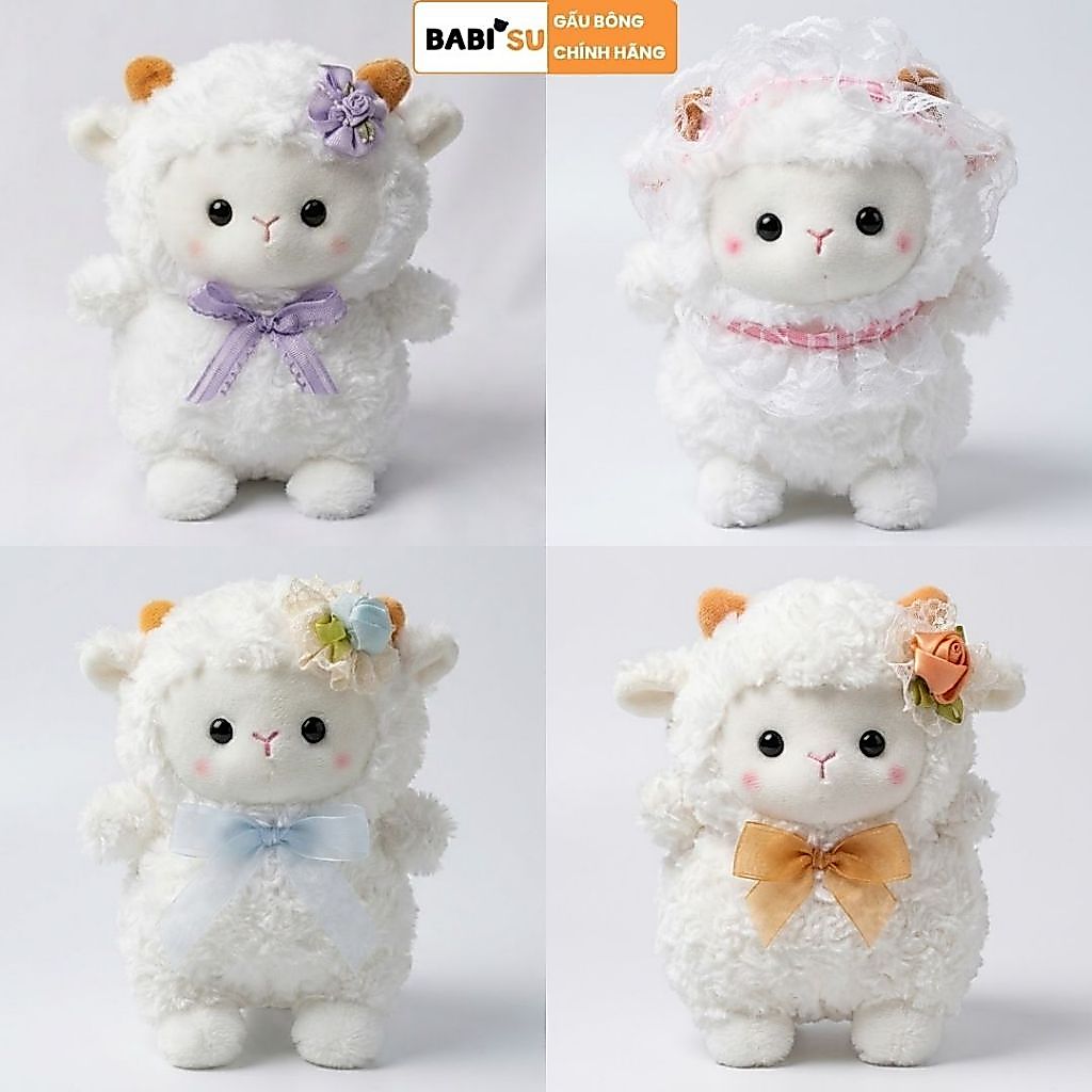 Gấu Bông Mini Cừu Trắng Đính Hoa Siêu Xinh, Cừu Bông 25Cm Mềm Mại Quà Tặng Đáng Yêu Cho Bé