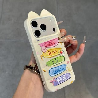 Ốp lưng tai mèo vàng áo lông vũ chữ Smile Good Luck phong cách thích iPhone 16/17 ProMax/15 Pro Max/14/13/12/11/X/XS Max
