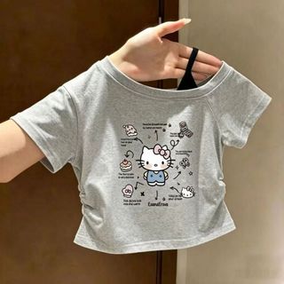 Áo thun bé gái in hình dễ thương mùa hè - áo croptop lệch vai ôm dáng tôn eo thời trang Hàn Quốc